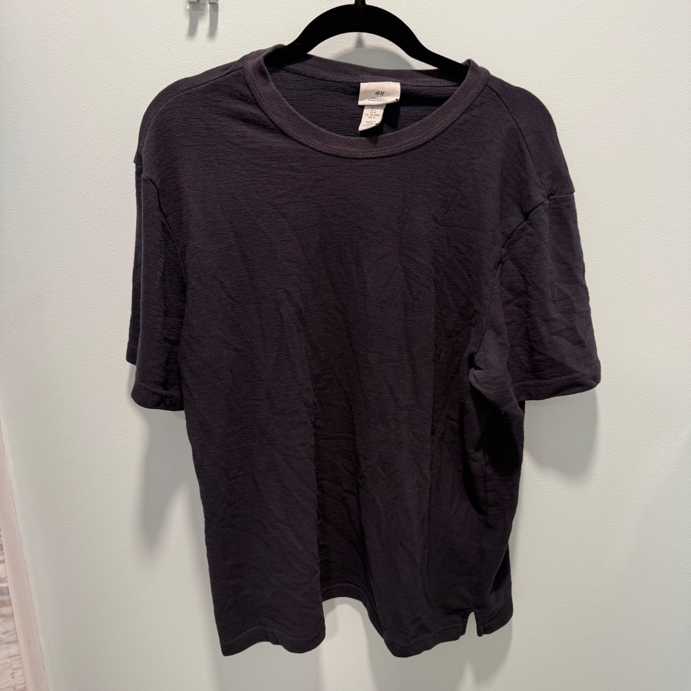 H&M Regular Fit Short Sleeve Sweatshirt L Dark Gray Cotton Blend P/N